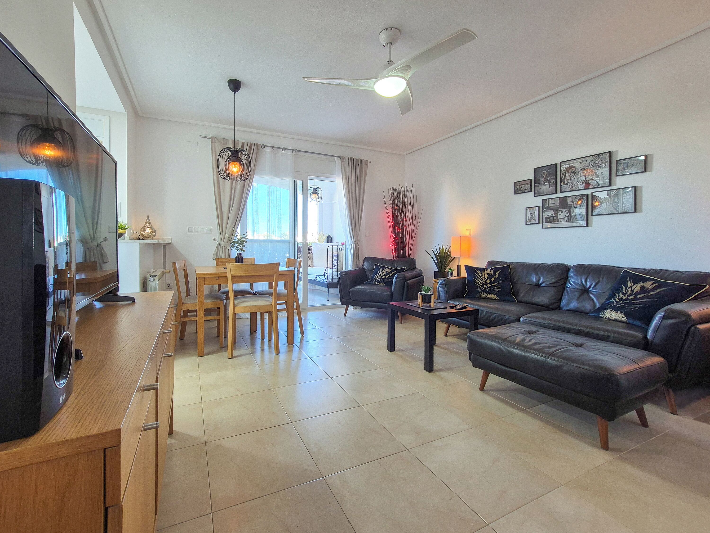 Smart TV, DVD player, books, music library
