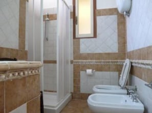 Shower, hair dryer, bathrobes, bidet