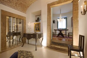 Télévision, cheminée, lecteur de DVD, livres