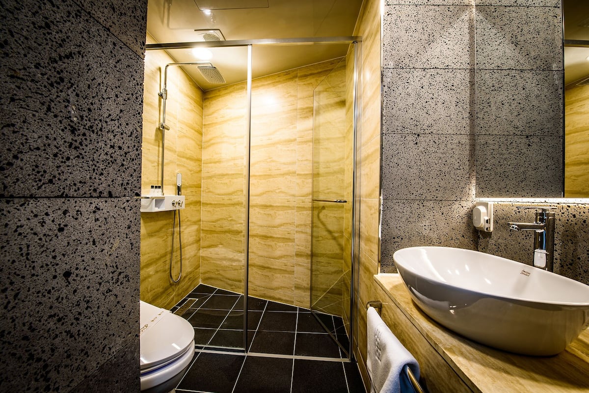 shower, hair dryer, bathrobes, bidet