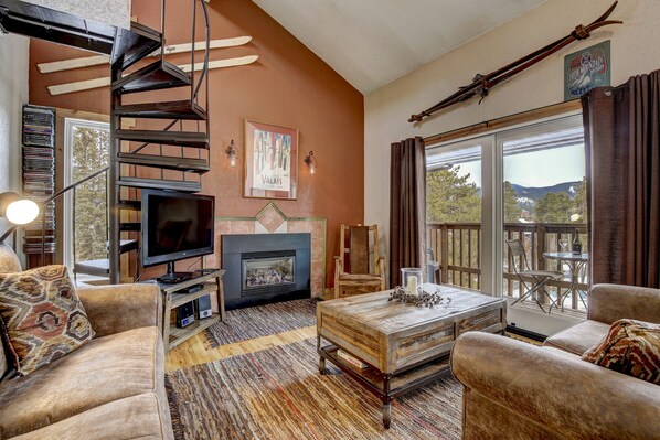 TV, fireplace, DVD player, video library