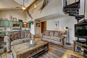 TV, fireplace, DVD player, video library