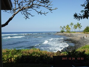 On the beach, sun-loungers, beach towels