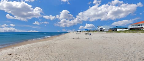 Beach nearby, sun loungers