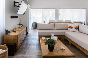 Smart TV, DVD player, books, music library