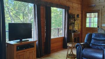 Smart TV, fireplace, video games, DVD player