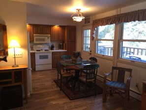 Kitchen overlooking our large deck!