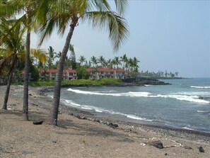 On the beach, sun loungers, beach towels