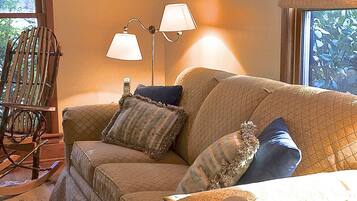 Una Smart TV, una chimenea, un reproductor de DVD, libros