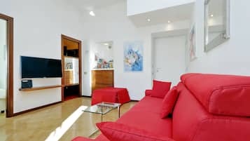 LCD TV, DVD player, books, stereo