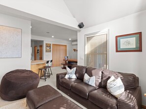 Smart TV, fireplace, video games, DVD player