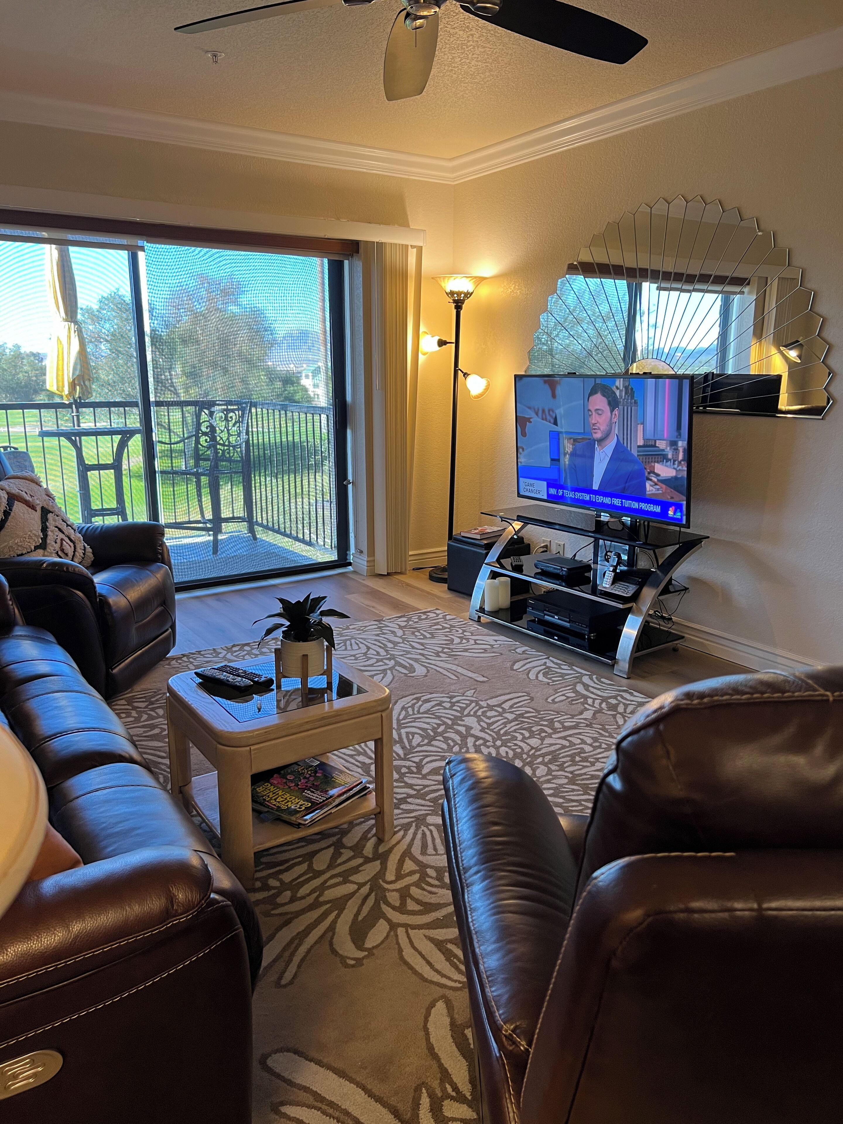 Smart TV, DVD player, books, music library