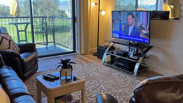 Smart TV, DVD player, books, music library