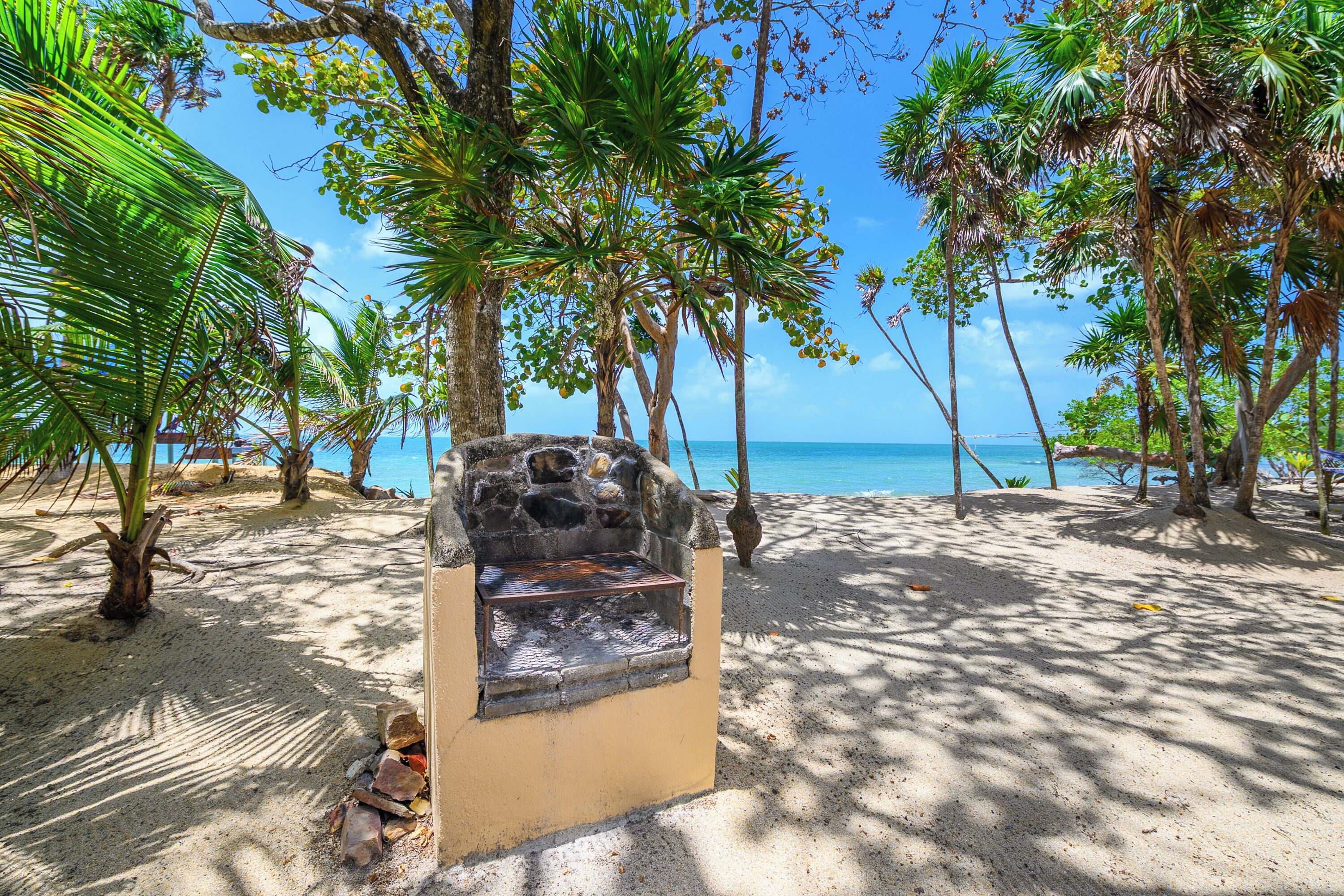 On the beach, sun loungers, beach towels