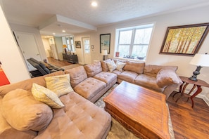 Smart TV, fireplace, DVD player, books