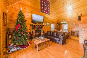 Smart TV, chimenea, videojuegos y biblioteca musical 