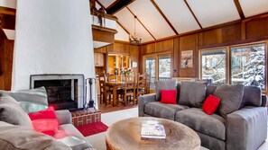 TV, fireplace, DVD player, books