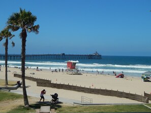On the beach, sun loungers, beach towels