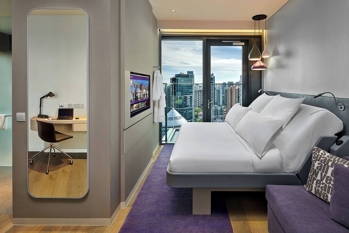 Room, 1 King Bed with Sofa bed (First with Deck) | Premium bedding, in-room safe, blackout curtains, soundproofing