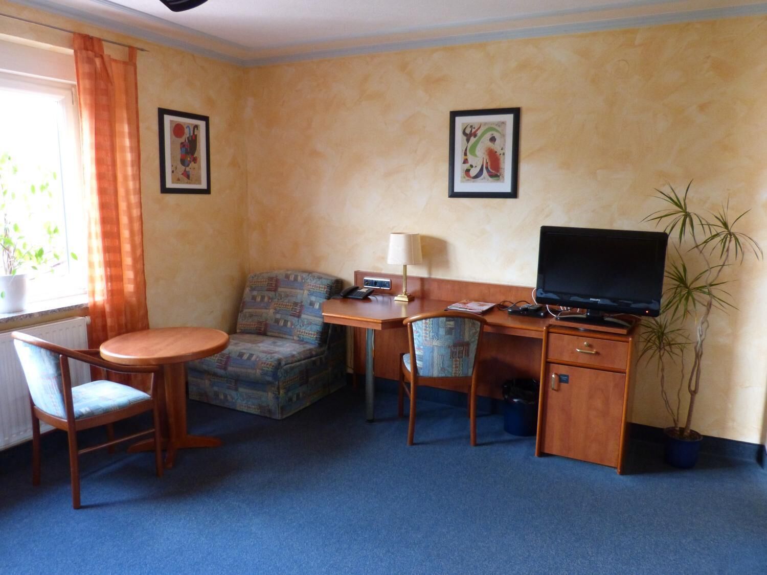 minibar, desk, laptop workspace, blackout curtains