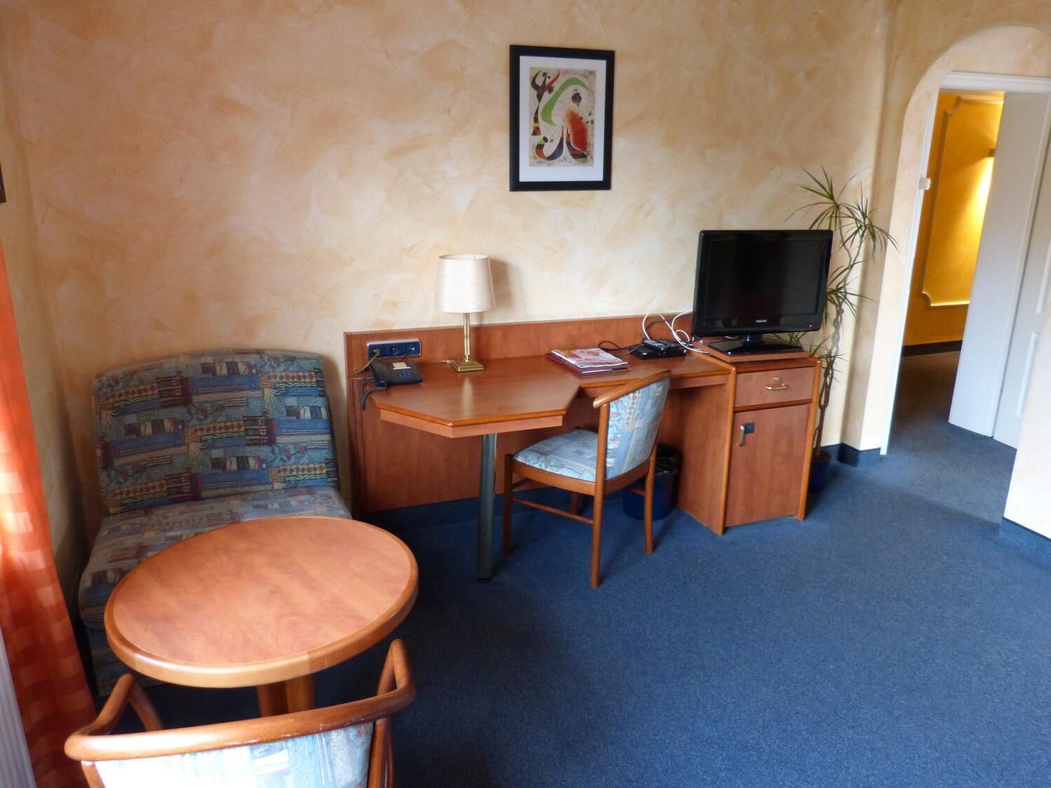 minibar, desk, laptop workspace, blackout curtains