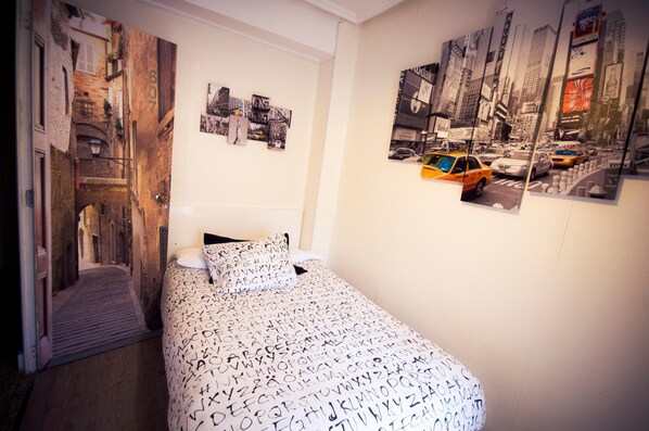 Desk, free WiFi, bed sheets