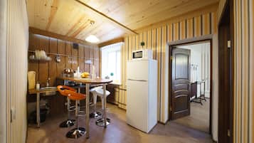Apartment (Pushkina 237 ) | Eigene Küche | Kühlschrank, Mikrowelle, Herdplatte, Wasserkocher mit Kaffee-/Teezubehör