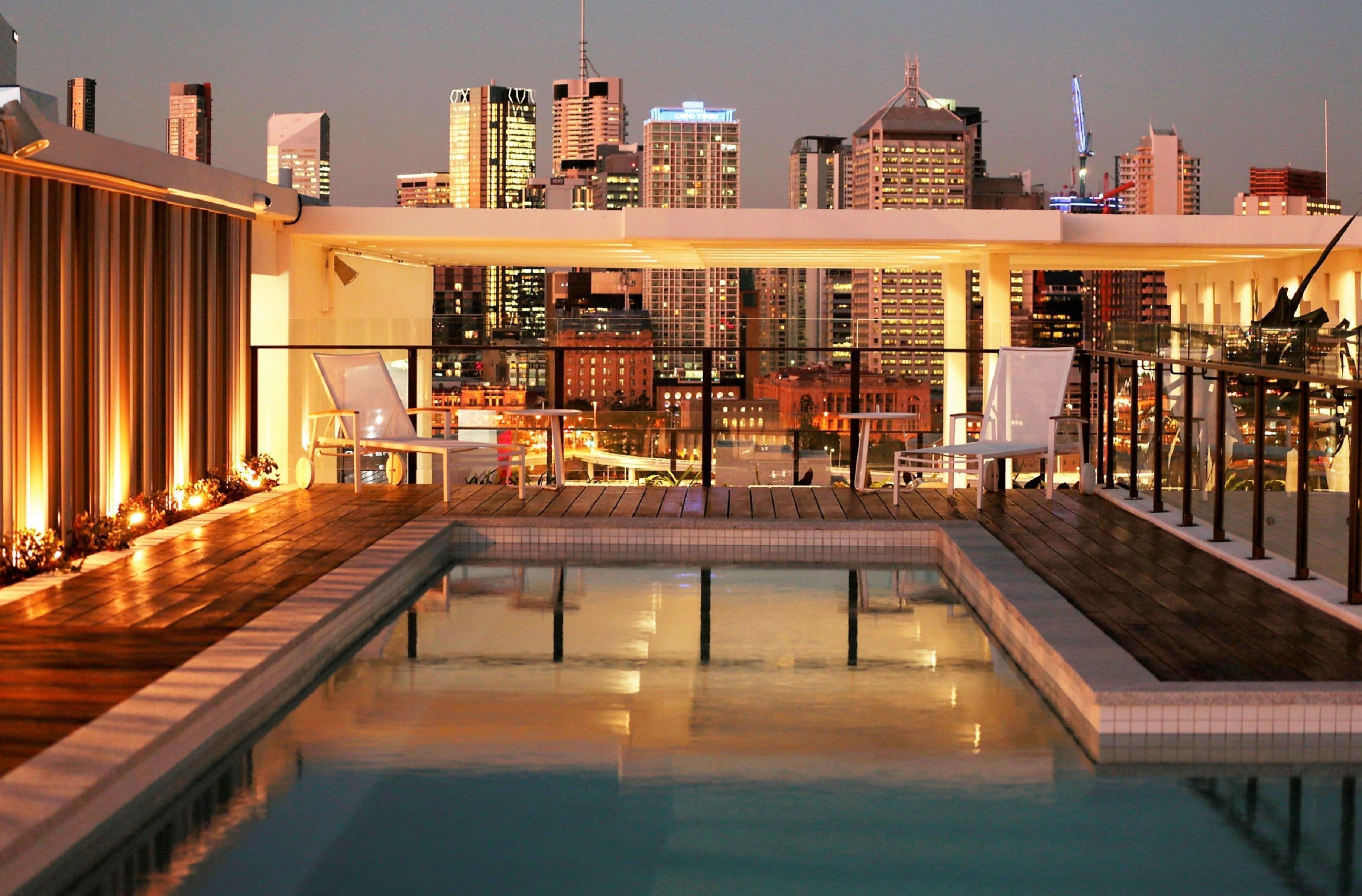 outdoor pool, pool loungers