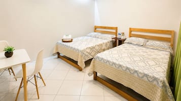 Desk, bed sheets