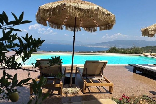 Outdoor pool, pool umbrellas, pool loungers