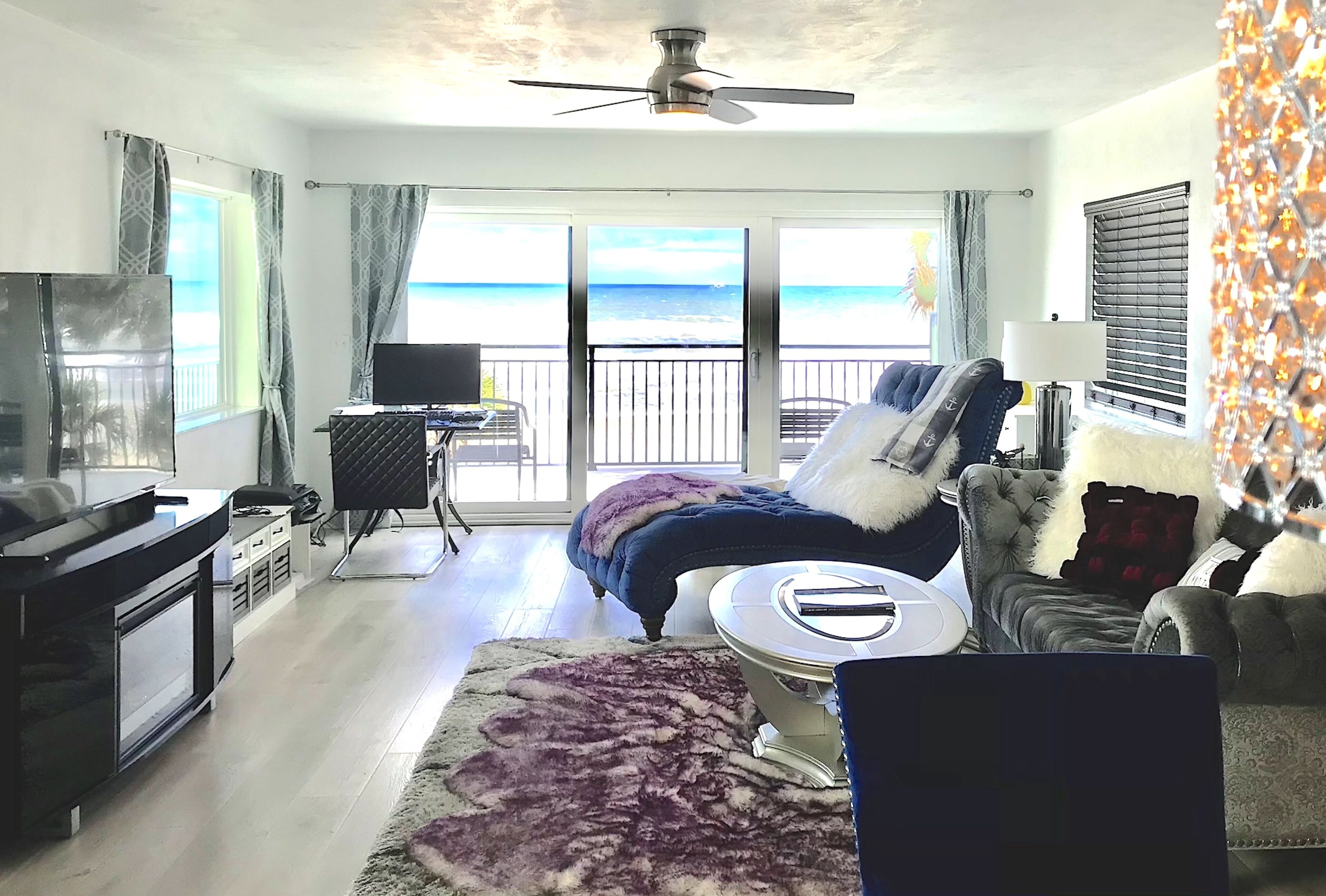 presidential suite, 2 bedrooms, kitchen, ocean view | living area | 50-inch flat-screen tv with cable channels, tv