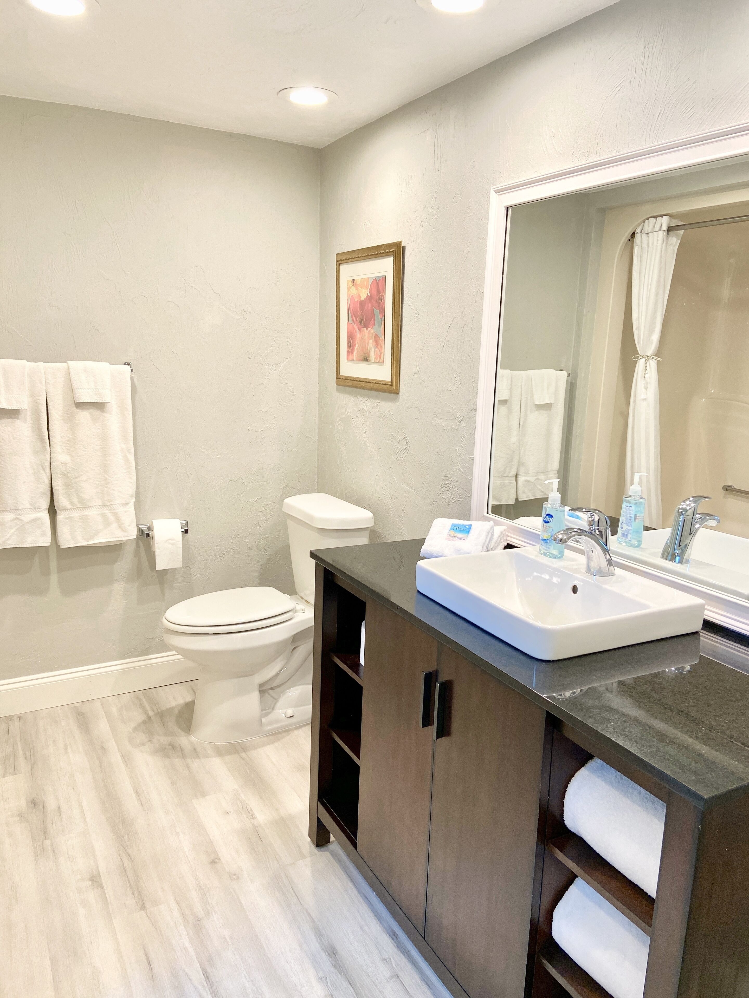 signature room, 1 king bed with sofa bed, ocean view | bathroom | shower, designer toiletries, towels, soap