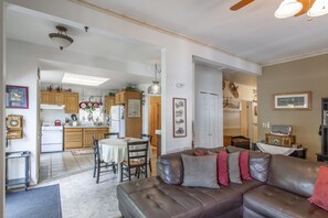 TV, fireplace, DVD player, books