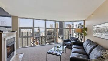 TV, fireplace, offices