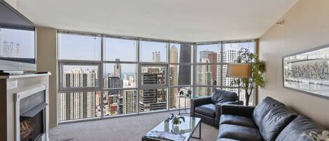 TV, fireplace, offices