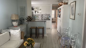 Smart TV, fireplace, DVD player, books