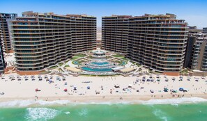 On the beach, sun-loungers, beach towels