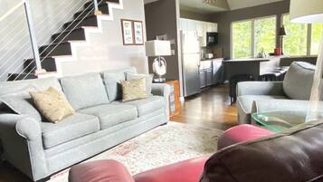 TV, fireplace, DVD player, books