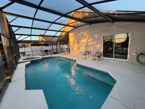 Outdoor pool, a heated pool - Near Disney - 4BR Family Retreat w/ Private Pool, Spa & Game Room (Davenport)