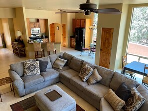 Smart TV, fireplace, DVD player, books