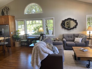 TV, DVD player, books, music library