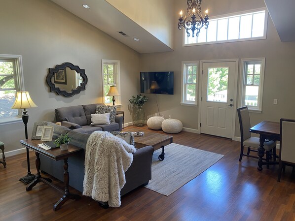 TV, DVD player, books, music library