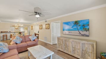 Smart TV, DVD player, books, video library