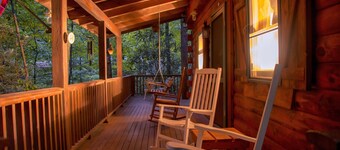 Riverfront Log Cabin w/ Private Waterfall, Firepit & Panoramic Deck