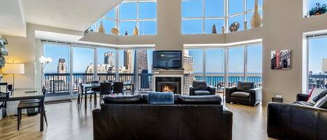 TV, fireplace, offices