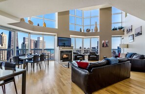 TV, fireplace, offices