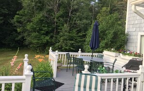 Outdoor dining - Edson Hill- 5 acres, Dogs/ Views/ Pond /Sledding/ Pingpong  and Air hockey . (Stowe)