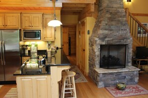 Fridge, microwave, oven, stovetop - Custom Log Home on New River Ridge (West Jefferson)