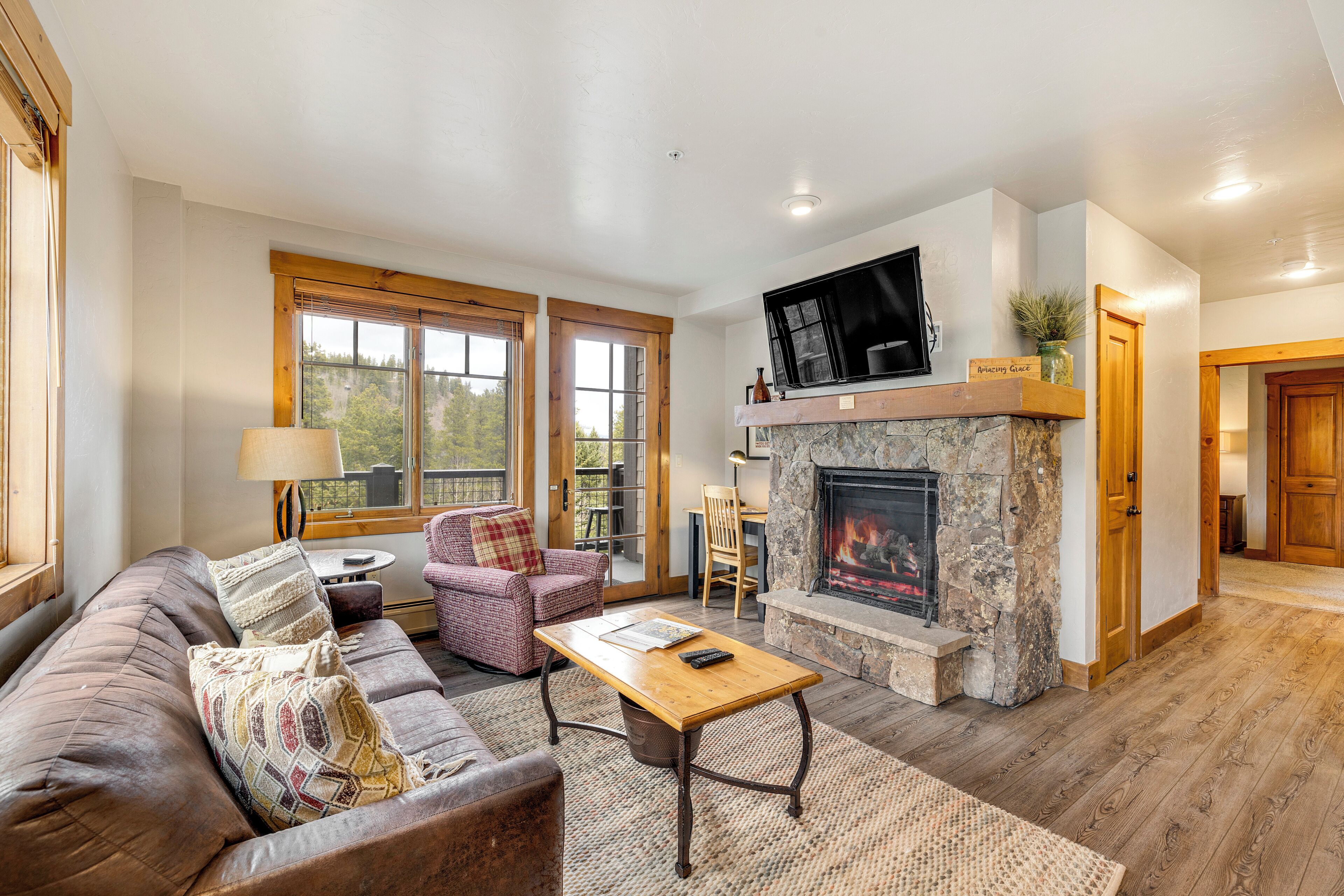 TV, fireplace