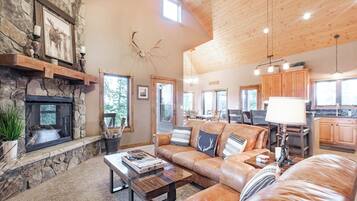 Smart TV, fireplace, DVD player, foosball